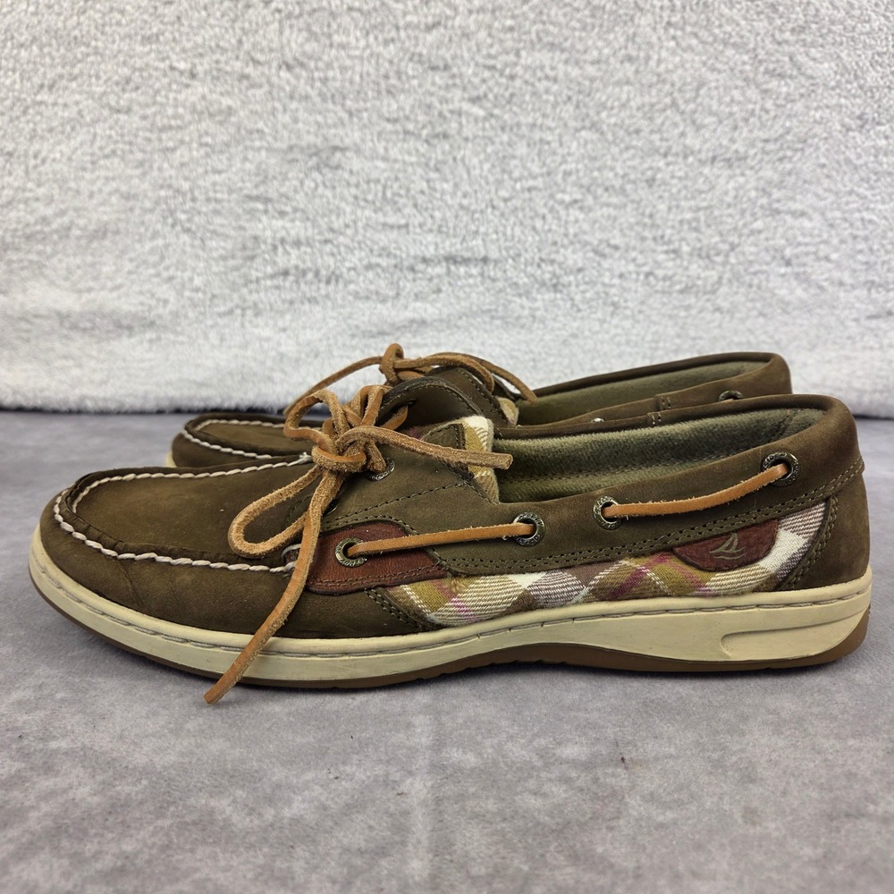 Sperry Top-Sider Womens Brown Leather Plaid Boat Shoes 9174376 8.5M